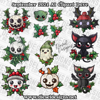 September 2024 Clipart Drive - AI Assisted | 300 DPI | Transparent PNG | Clipart