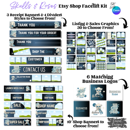 Skulls and Roses Etsy Facelift Kits | Etsy Facelift Kits | Editable graphics included |