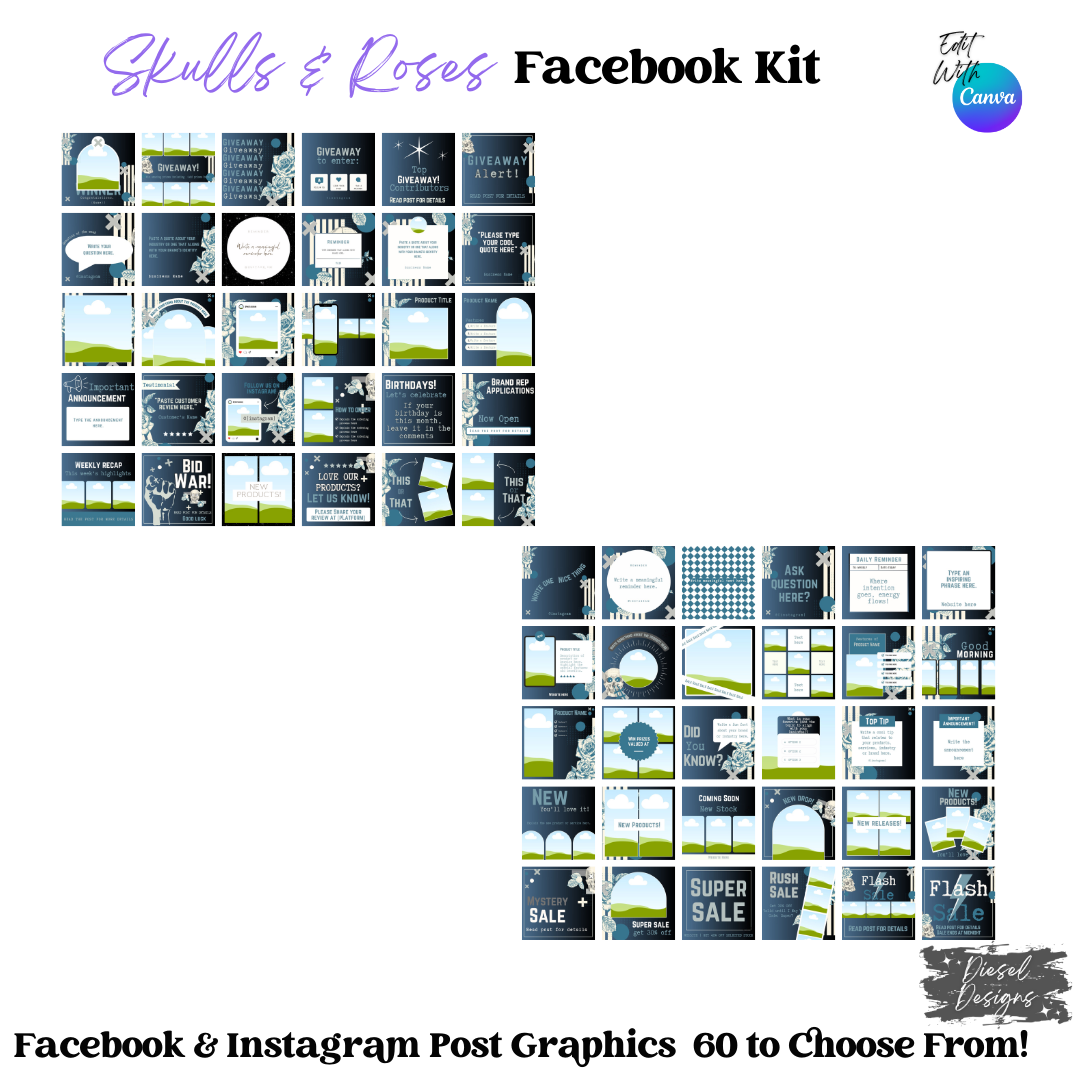 Skulls and Roses Facebook Group | Facebook Group Kits | Editable graphics included |