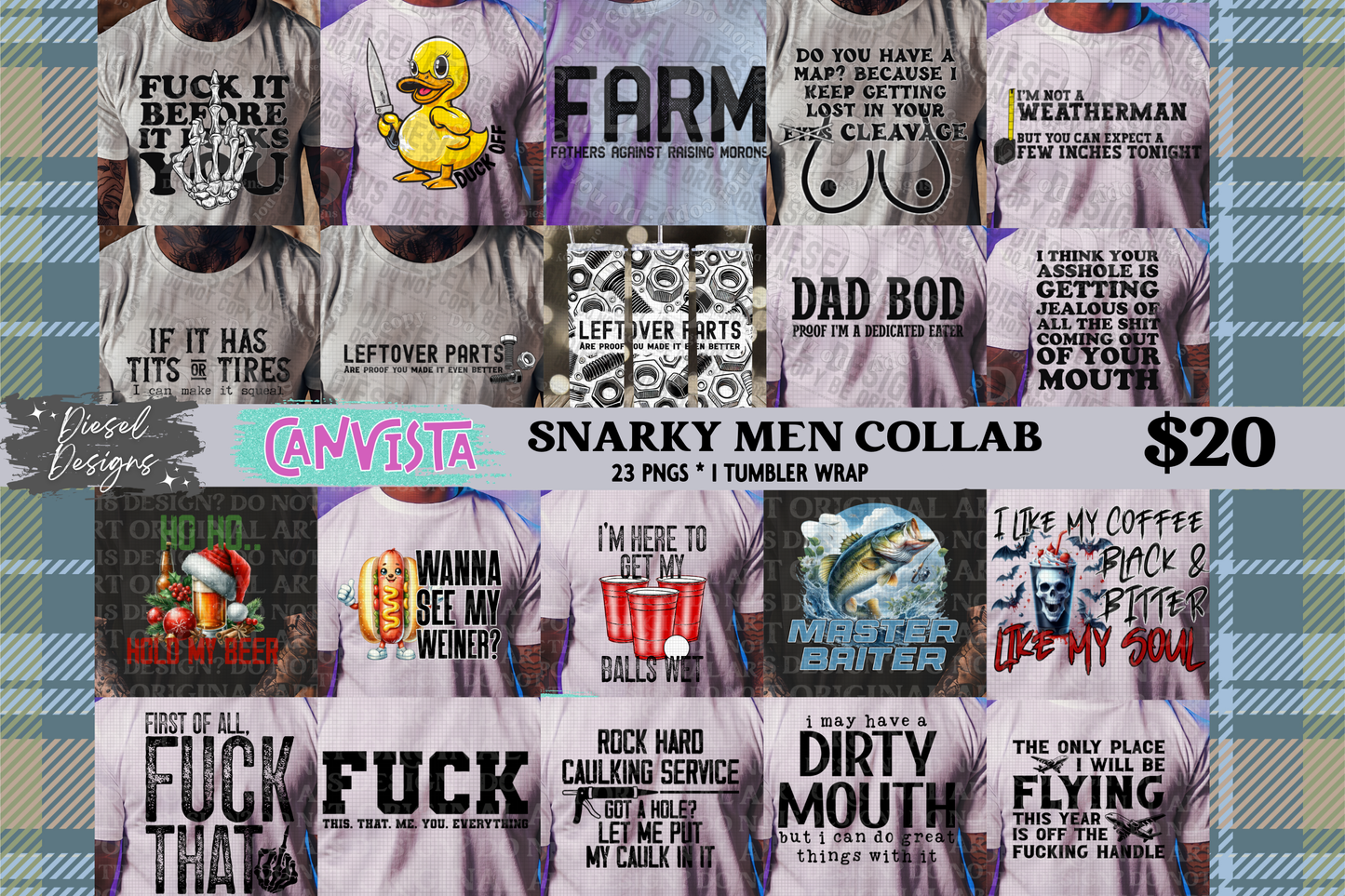 Snarky Men Collab | 300 DPI | PNG | Seamless | Tumbler Wraps | Collab | Digital Files Only