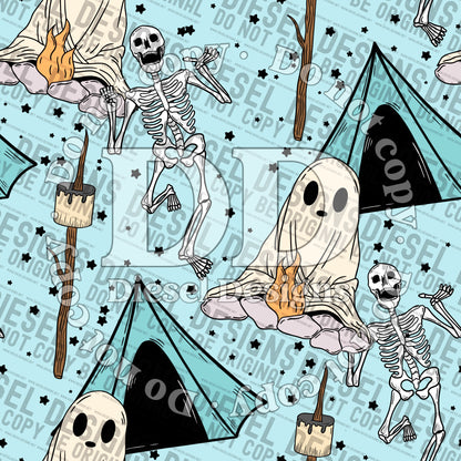 Spooky Camping Blue  | 300 DPI | 12" x 12" | Seamless File