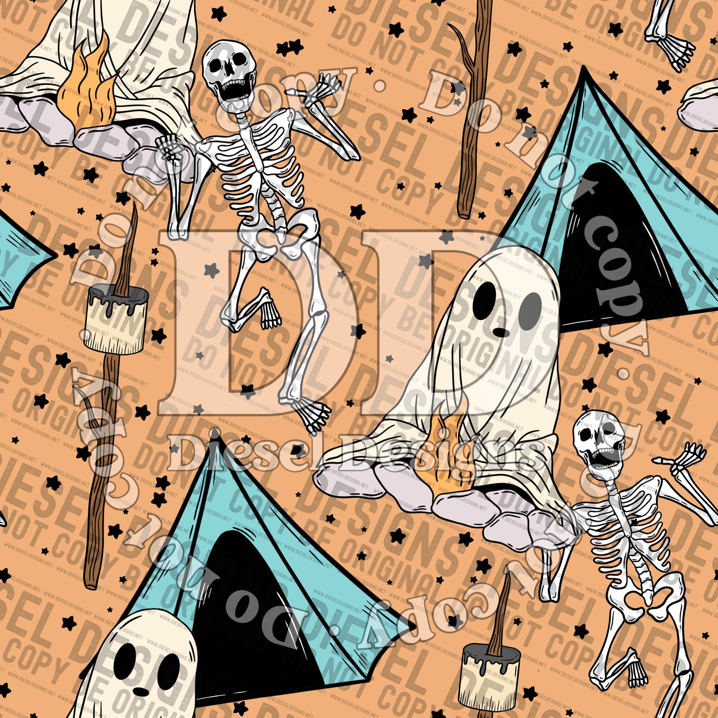 Spooky Camping Peach | 300 DPI | 12" x 12" | Seamless File