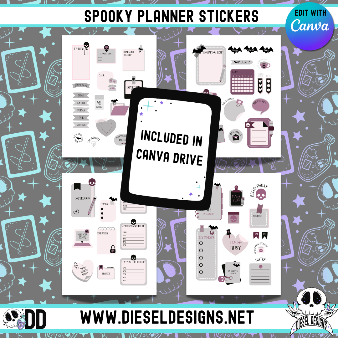 Spooky Planner Stickers | Canva Template | Planner Stickers | Printable | Editable In Canva