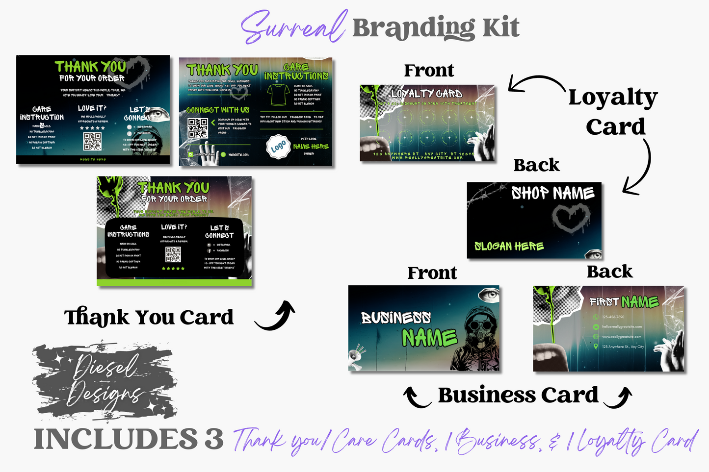 Surreal Business Branding Kit | Website Kit | Business Card | Logo | Facebook Cover | Editable in Canva