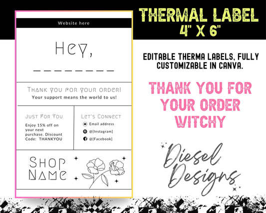 Thank You For Your Order Witchy Thermal Design (4x6) | Thermal Label | Edit in Canva | 4" x 6" | Package Label