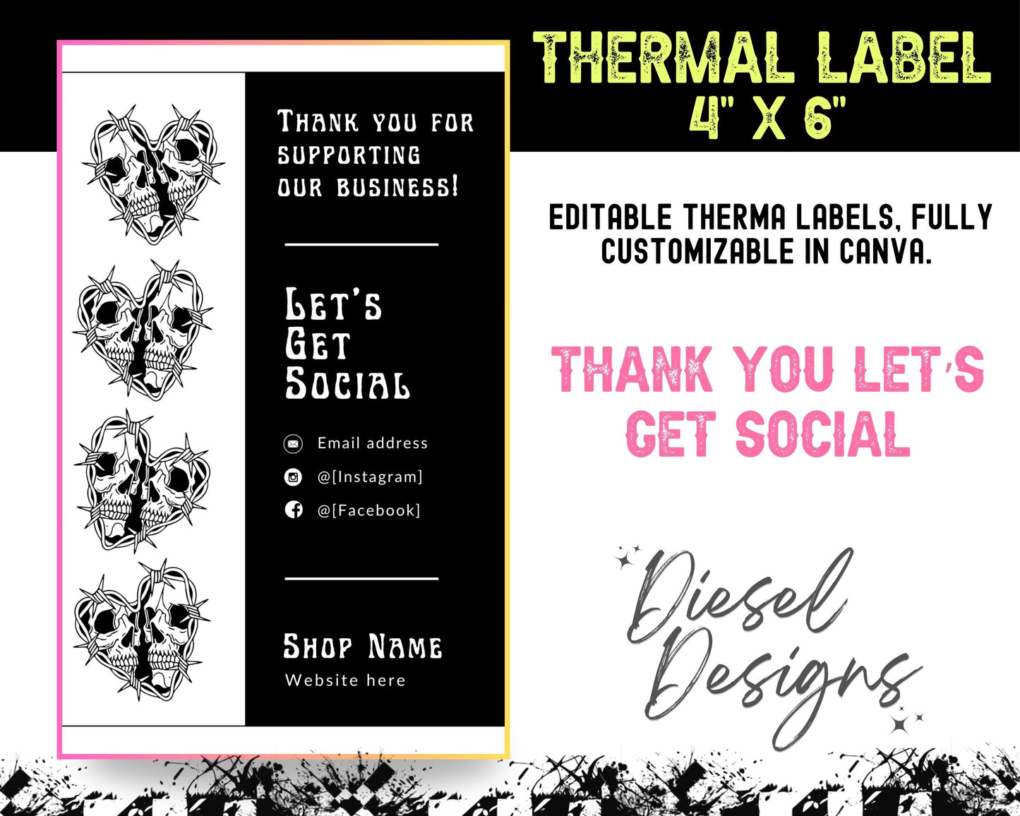 Thank You Let's Get Social Thermal (4x6) | Thermal Label | Edit in Canva | 4" x 6" | Package Label