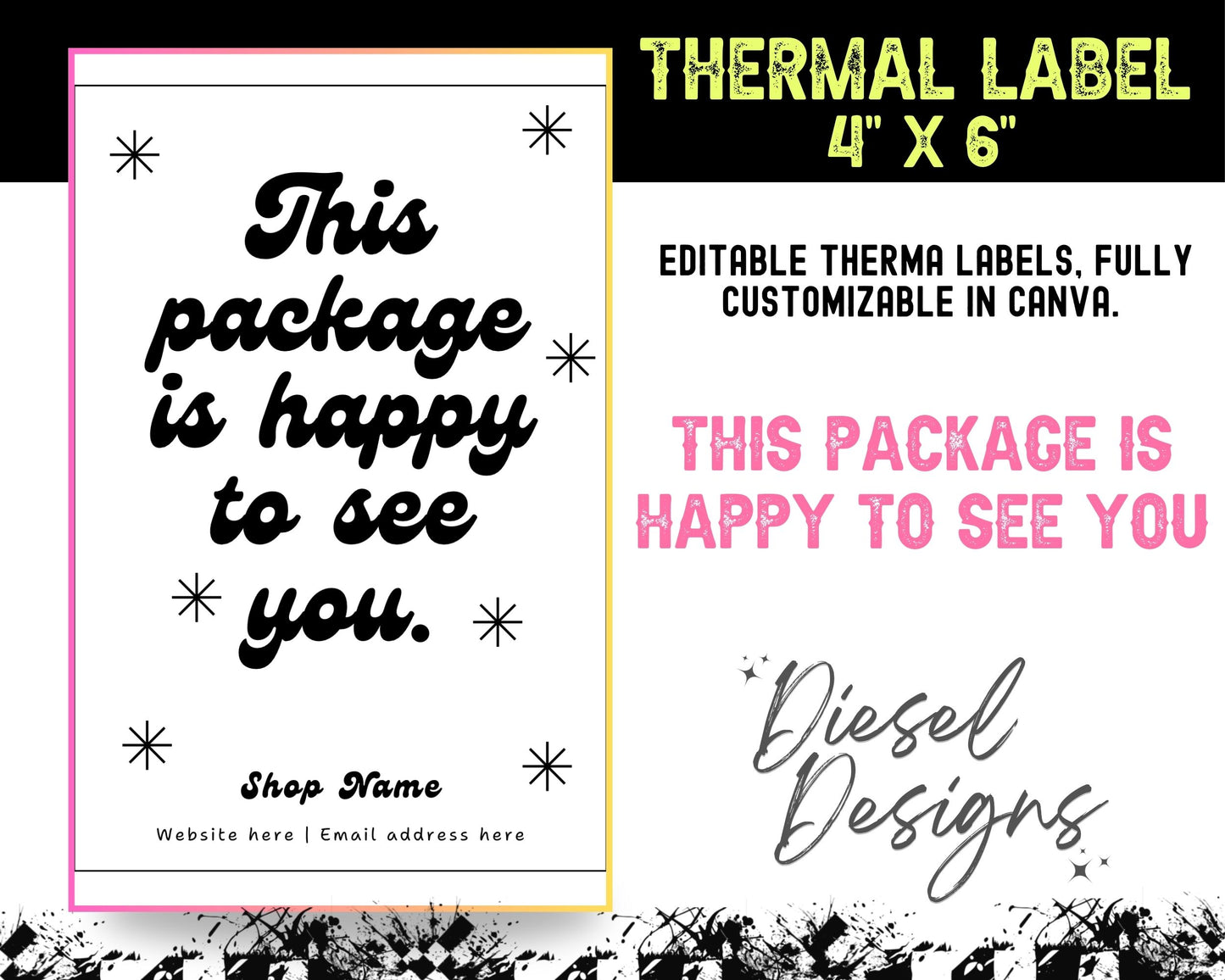 This Package Is Happy To See You Thermal (4x6) | Thermal Label | Edit in Canva | 4" x 6" | Package Label