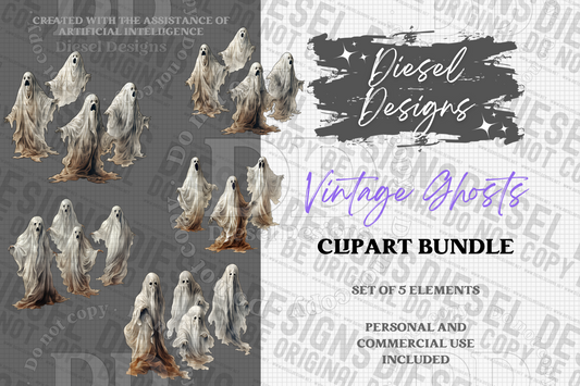 Vintage Ghosts AI assisted Clipart Bundle | 300 DPI | Transparent PNG | Clipart | Bundle