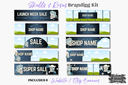 Skulls and Roses Business Branding Kit | Website Kit | Business Card | Logo | Facebook Cover | Editable in Canva