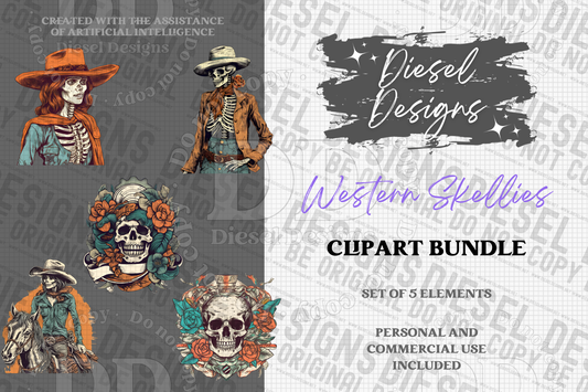 Western Skellies AI assisted Clipart Bundle | 300 DPI | Transparent PNG | Clipart | Bundle