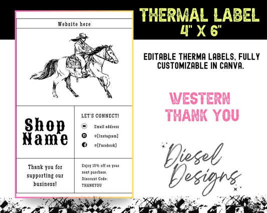 Western Thank You Thermal Design (4x6) | Thermal Label | Edit in Canva | 4" x 6" | Package Label
