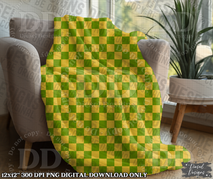 Yellow And Green Checkers Seamless Design | 300 DPI | Seamless 12"x12" | PNG File