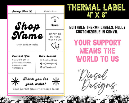 Retro Thermal Design Bundle  (4x6) Bundle | Thermal Label | Edit in Canva | 4" x 6" | Bundles | Package Label