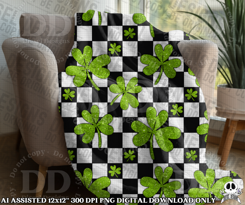 Clovers and Checkers Seamless | Seamless File | 300 DPI | 12" x 12" | Digital File only