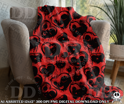 Creepy Red Hearts Seamless | Seamless File | 300 DPI | 12" x 12" | Digital File only