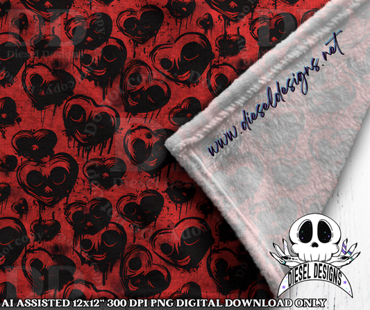 Creepy Red Hearts Seamless | Seamless File | 300 DPI | 12" x 12" | Digital File only