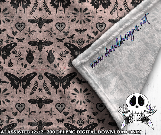 Death Moth Seamless Cream | Seamless File | 300 DPI | 12" x 12" | Digital File only