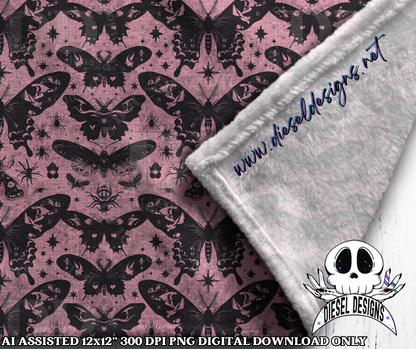 Death Moth Seamless Pink| Seamless File | 300 DPI | 12" x 12" | Digital File only