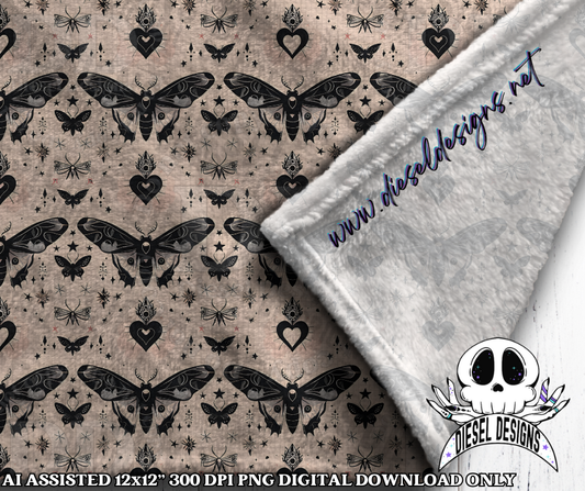 Death Moth Seamless Tan | Seamless File | 300 DPI | 12" x 12" | Digital File only