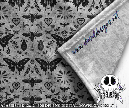 Death Moth Seamless White | Seamless File | 300 DPI | 12" x 12" | Digital File only