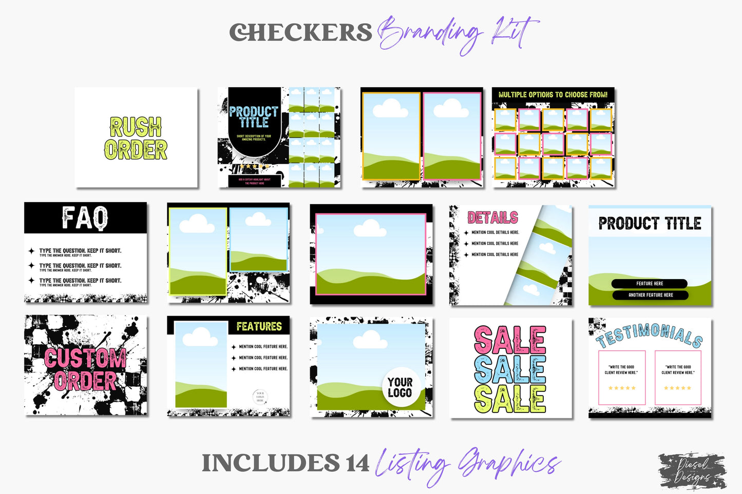 Checkers Branding Kit | Website Kit | Business Card | Logo | Facebook Cover | Editable in Canva