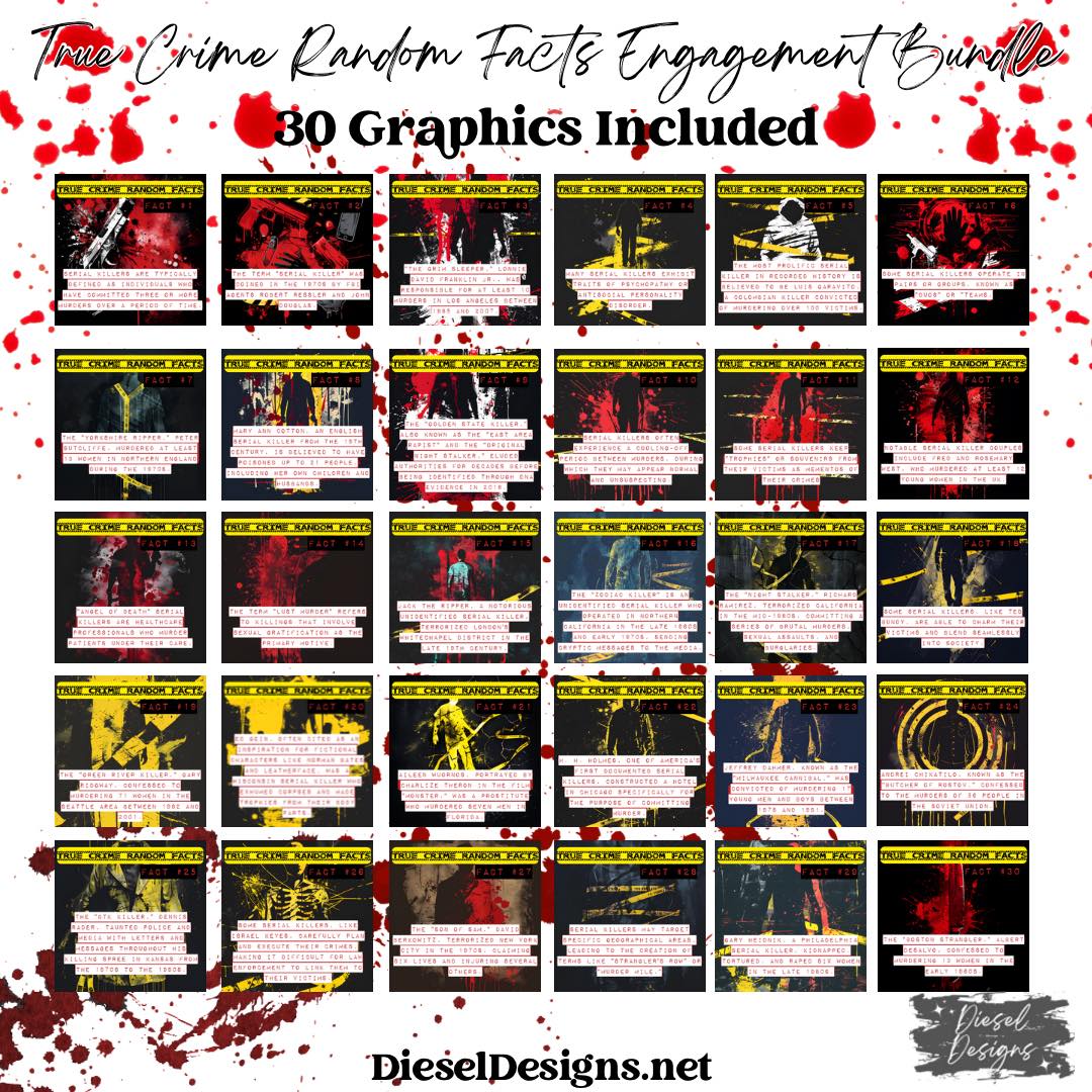 True Crime Random Facts | Engagement graphics | 30 Files | Canva Editable