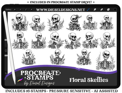 Floral Skellies | PROCREATE BRUSHES/STAMPS | Digital File Only