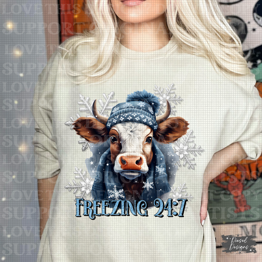 Freezing 24/7 Cow V2 PNG  | 300 DPI | Transparent PNG | Digital File Only