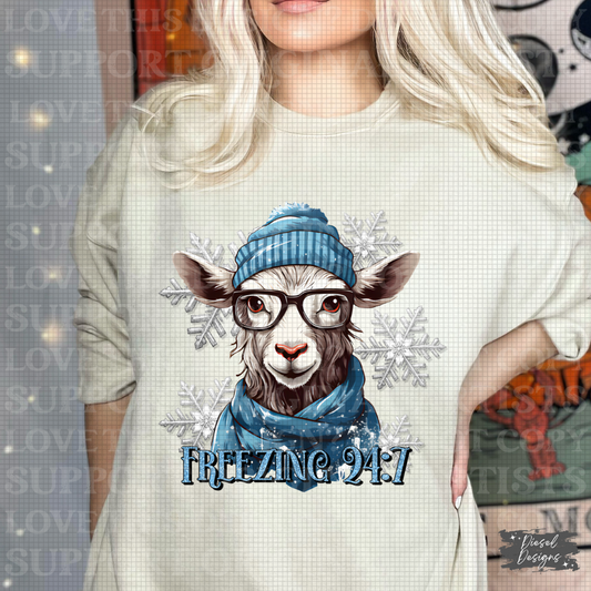 Freezing 24/7 Goat With Glasses PNG  | 300 DPI | Transparent PNG | Digital File Only