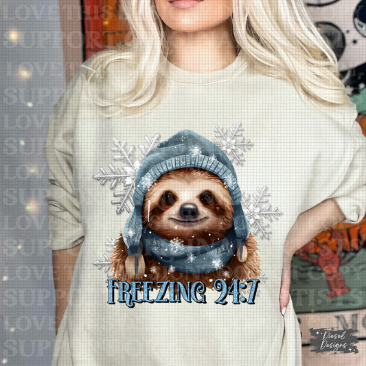 Freezing 24/7 Sloth PNG  | 300 DPI | Transparent PNG | Digital File Only