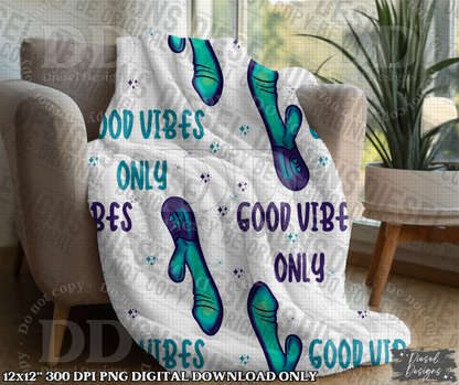 Good Vibes Only Blue | 300 DPI | Seamless 12"x12" | 2 sizes Included