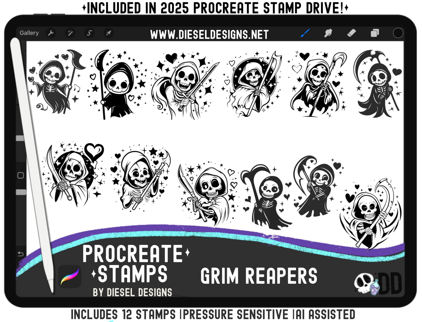 Grim Reapers Stamp Set | PROCREATE BRUSHES/STAMPS | Digital File Only