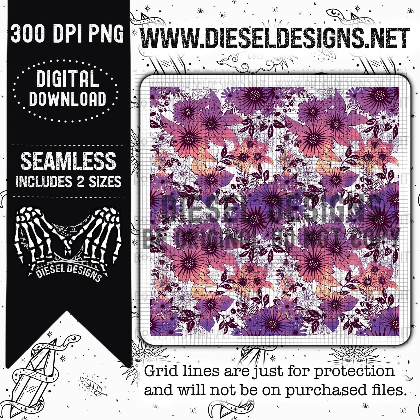 Pink & Purple Floral | 300 DPI | Seamless 12"x12" | 2 sizes Included