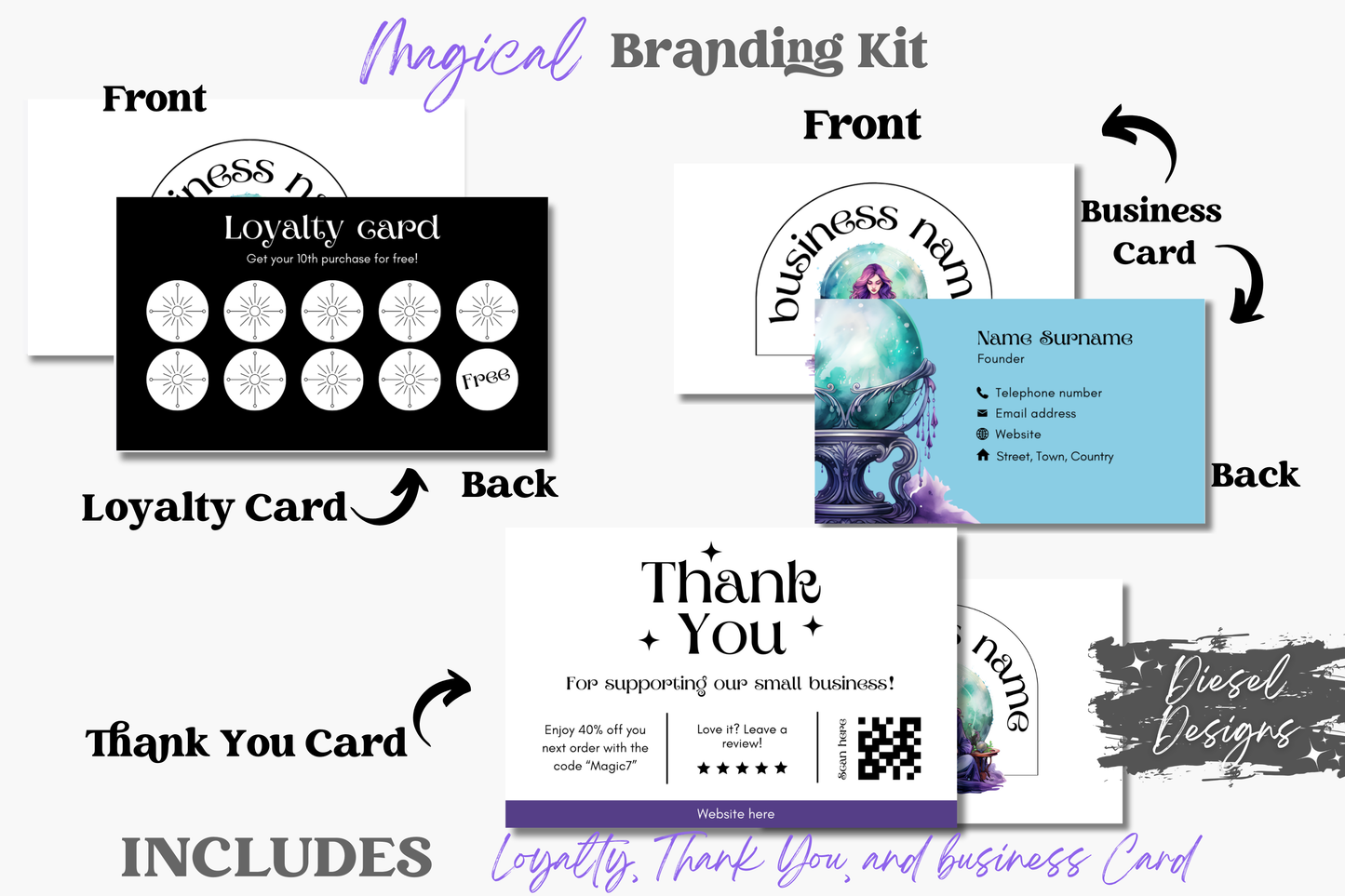 Magical Business Branding Kit | Website Kit | Business Card | Logo | Facebook Cover | Editable in Canva