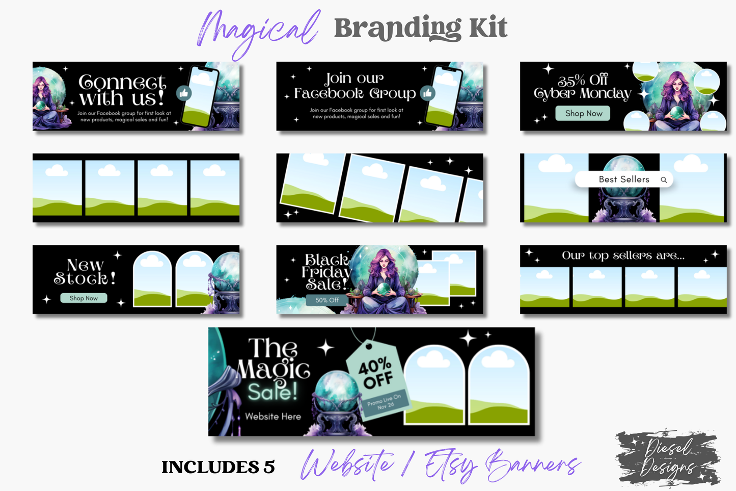 Magical Business Branding Kit | Website Kit | Business Card | Logo | Facebook Cover | Editable in Canva