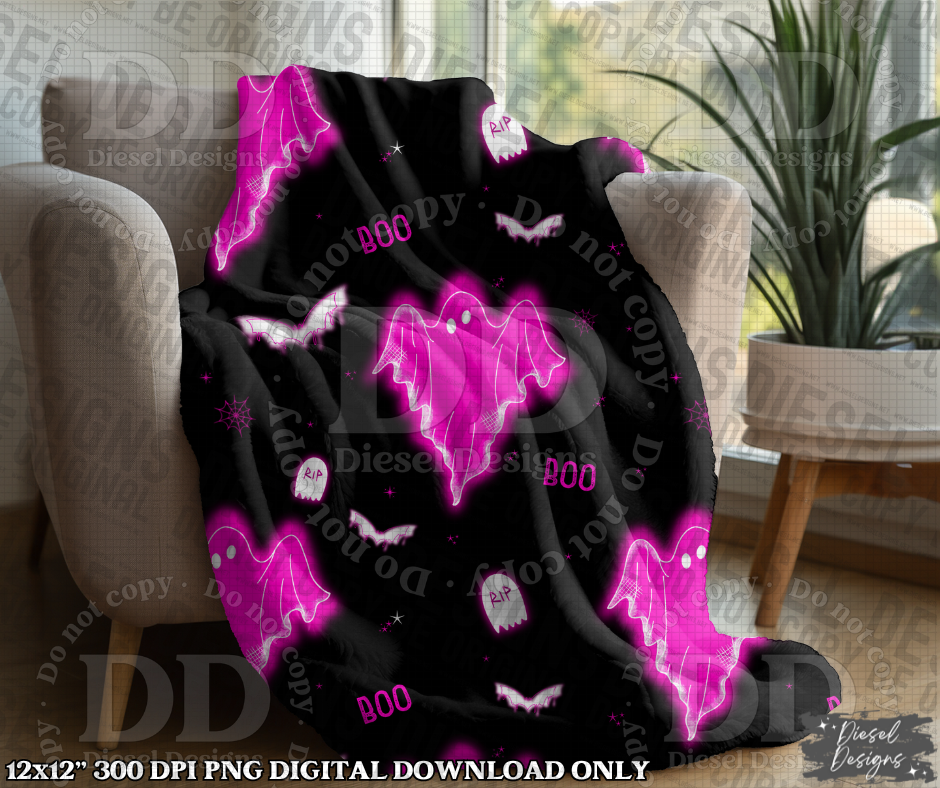 Pink Glowing Ghosts Seamless Design | 300 DPI | Seamless 12"x12" | 2 sizes Included