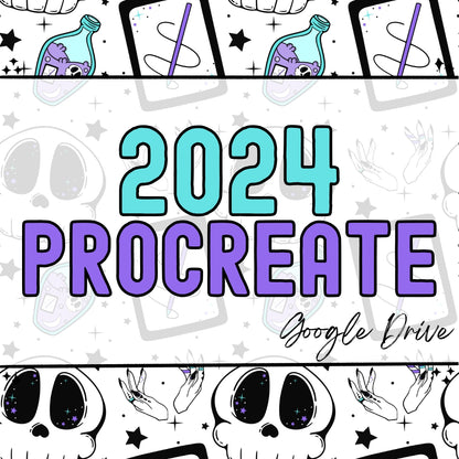 2024 Procreate Stamp & Brush Drive  | 300 DPI | Transparent PNG | Seamless | Tumbler Wraps | Clipart