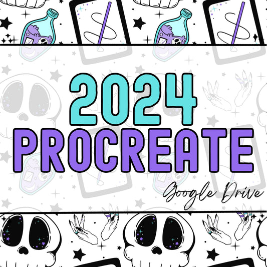 2024 Procreate Stamp & Brush Drive  | 300 DPI | Transparent PNG | Seamless | Tumbler Wraps | Clipart