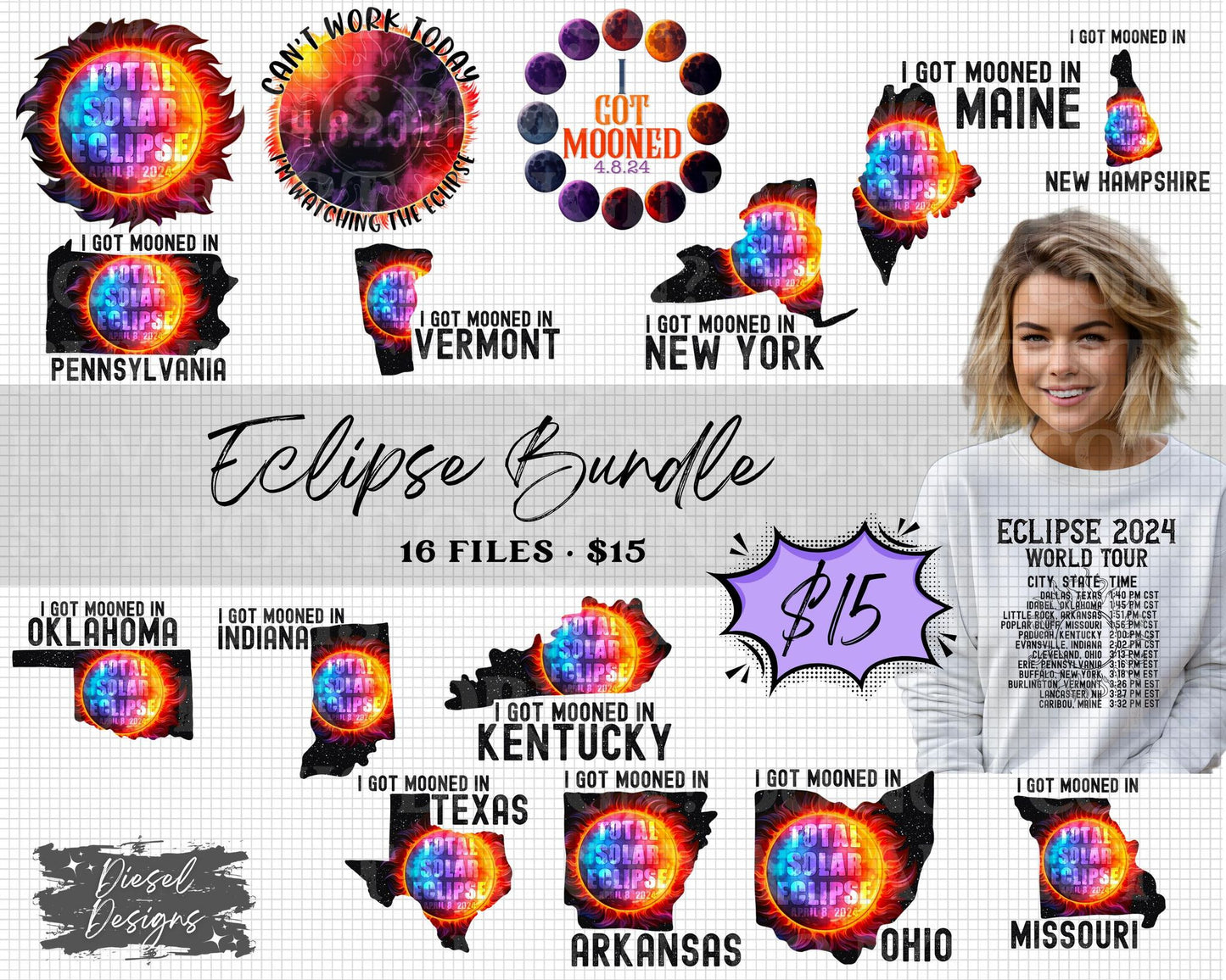 Solar Eclipse Bundle | 300 DPI | PNG | Seamless | Tumbler Wraps