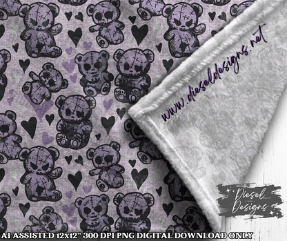 Purple Goth Bear Seamless | Seamless File | 300 DPI | 12" x 12" | Digital File only