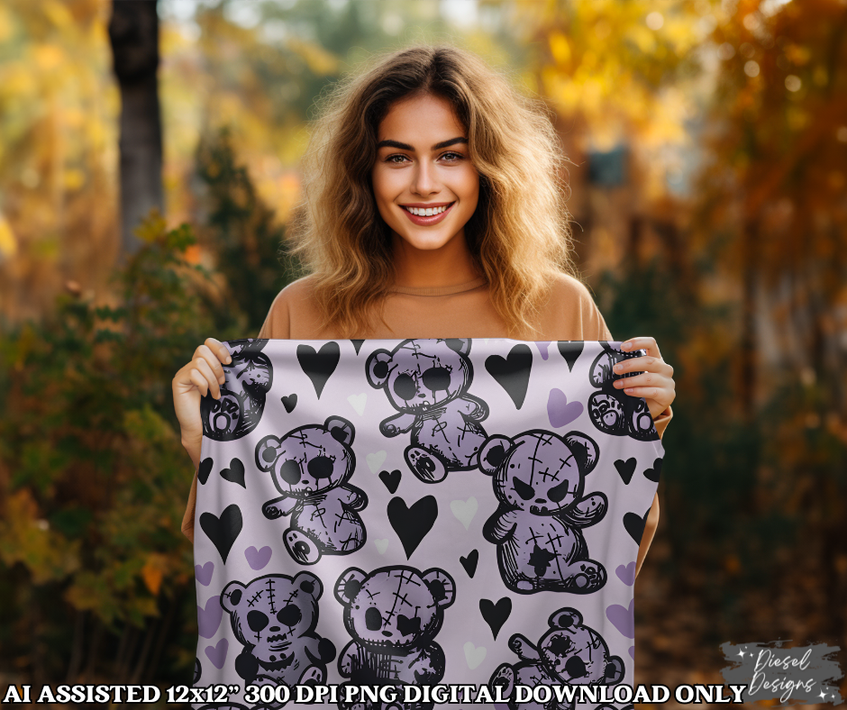 Purple Goth Bear Seamless | Seamless File | 300 DPI | 12" x 12" | Digital File only