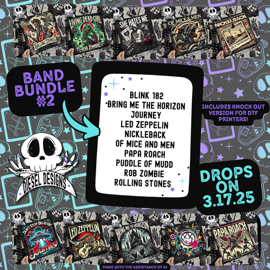 Rock Band Digital Design Bundle 2 | 10 High-Resolution PNGs for Sublimation, DTF, Screen Printing & Merch