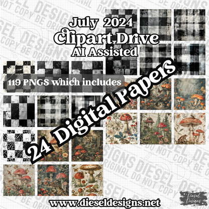 July 2024 Clipart Drive - AI Assisted | 300 DPI | Transparent PNG | Clipart