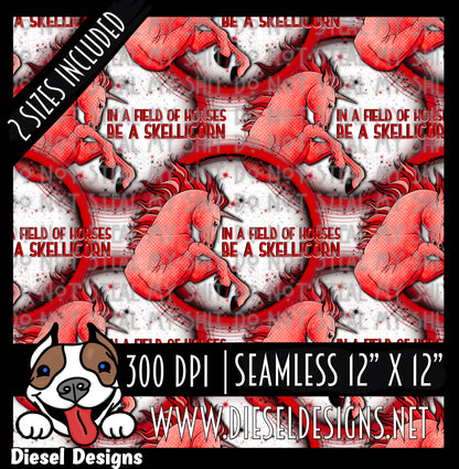 Red Skelliecorn Seamless Design V3| 300 DPI | Seamless 12"x12" | 2 sizes Included |