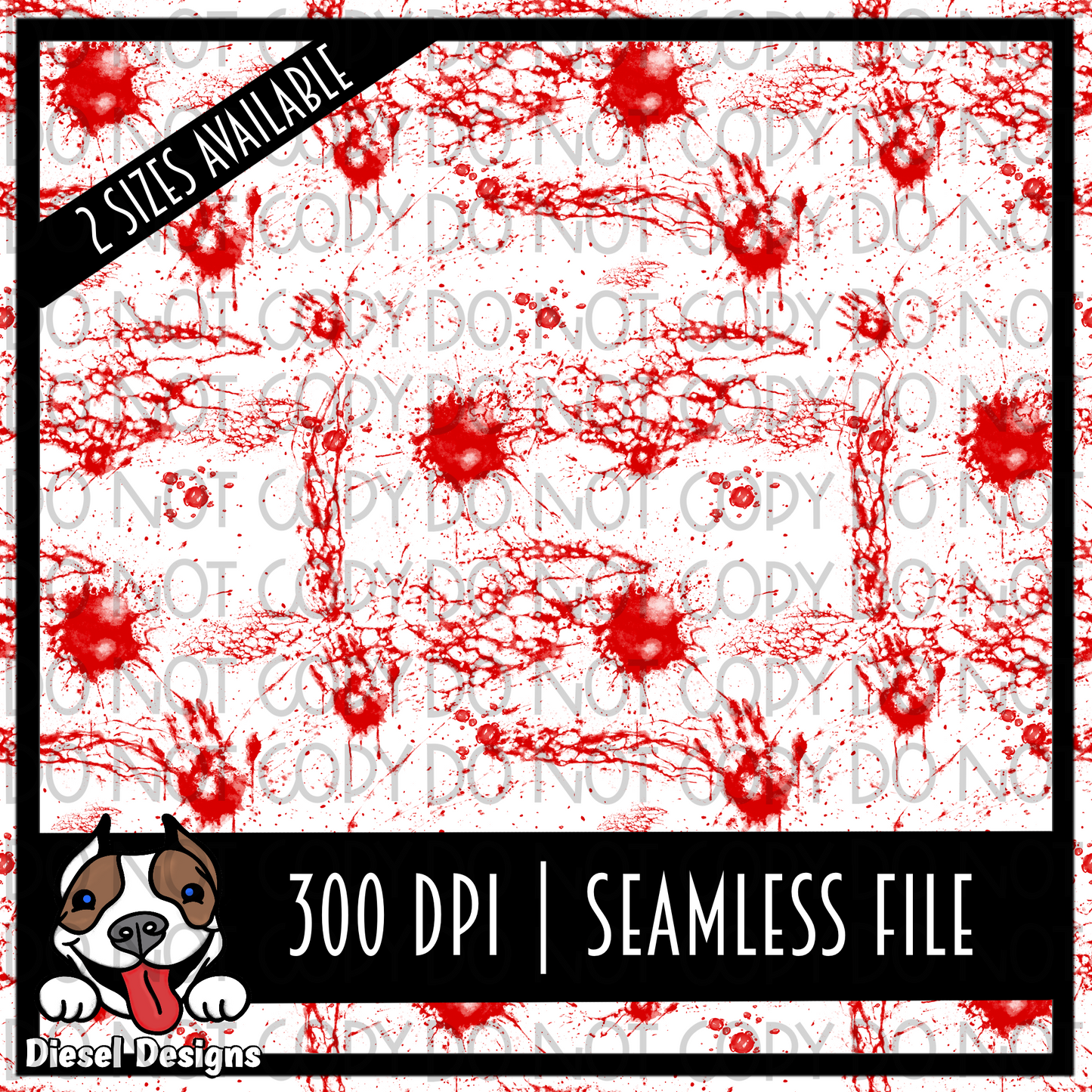 Blood Splatter & Handprints Seamless Design | 300 DPI | Seamless 12"x12" | 2 sizes Included