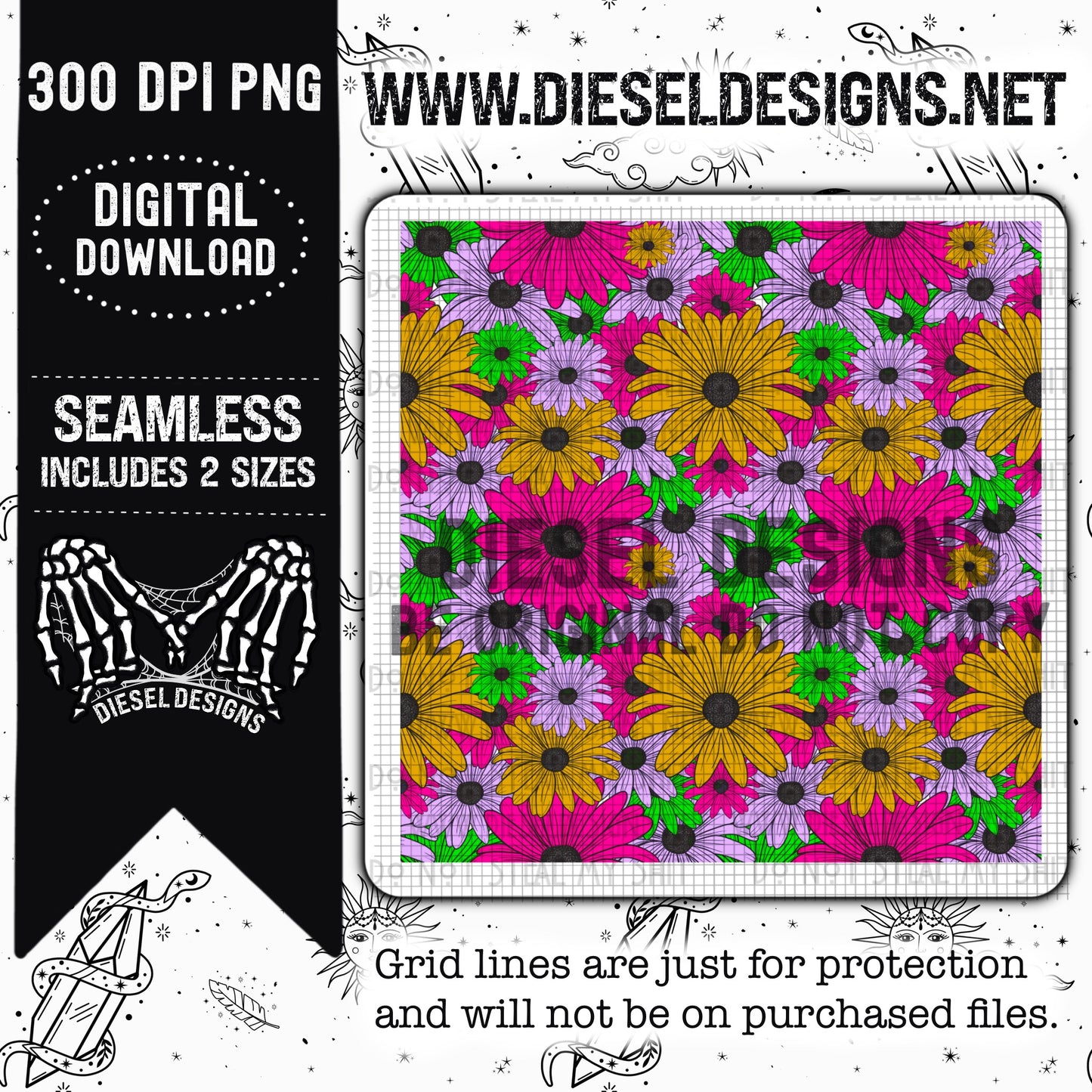 Bright Sunflowers Seamless  | 300 DPI | Seamless 12"x12" | 2 sizes Included