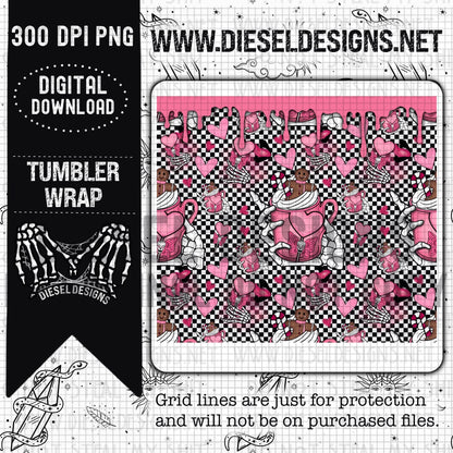 Valentine's Day Checkered | 300 DPI | 20 oz Skinny Tumbler Wrap