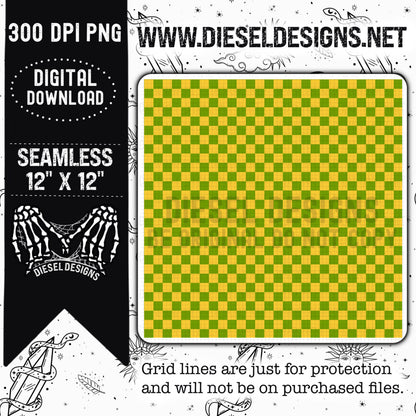 Yellow And Green Checkers Seamless Design | 300 DPI | Seamless 12"x12" | PNG File