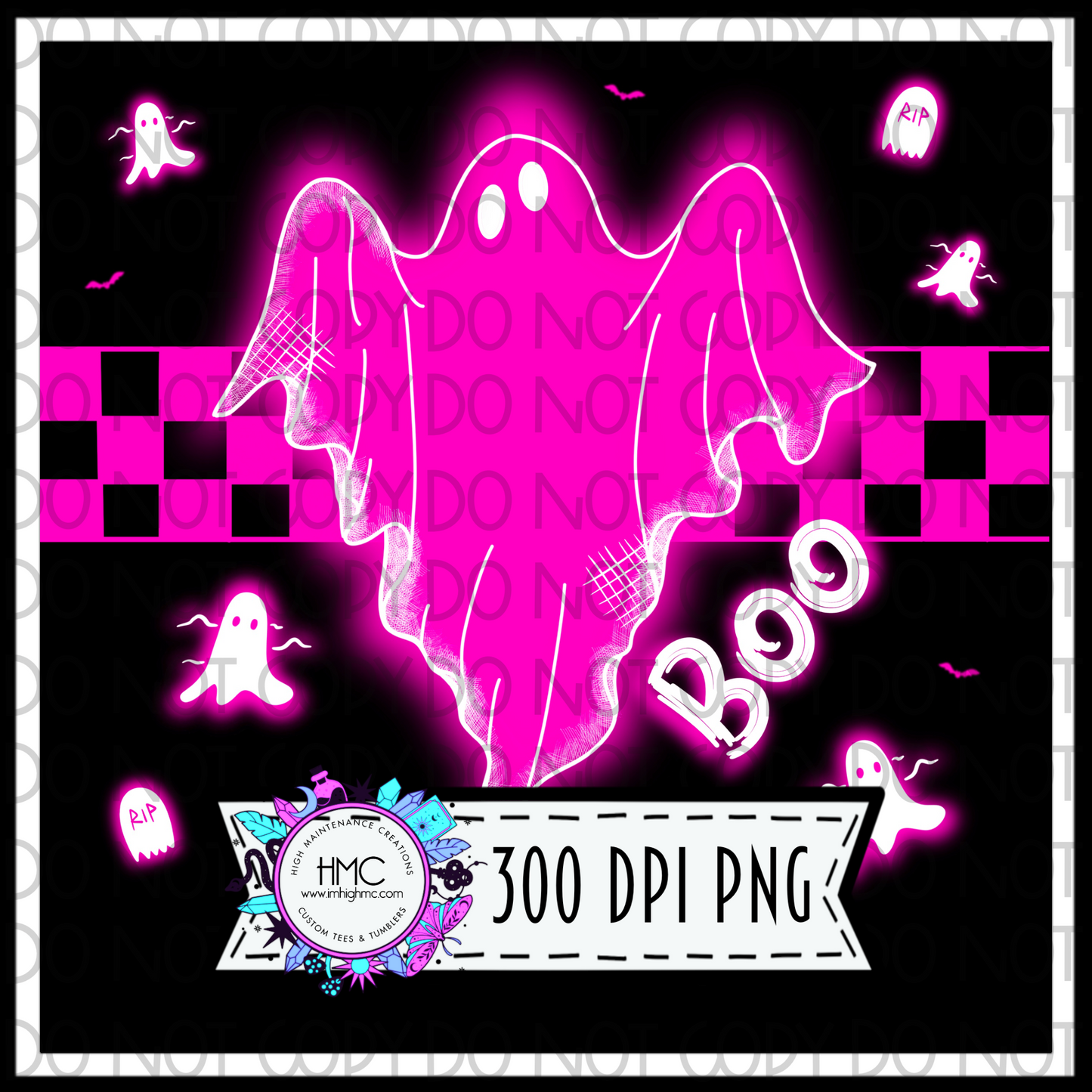 Pink checkered glowing ghost tumbler wrap