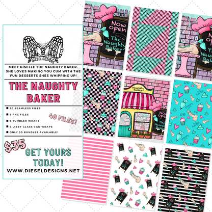 Naughty Baker Bundle | 300 DPI | PNG | Seamless | Tumbler Wraps | Libby Wraps